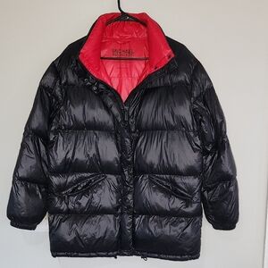 Black & Red Michael Kors Ultra Light Weight Down Fill Puffer Jacket Coat Medium